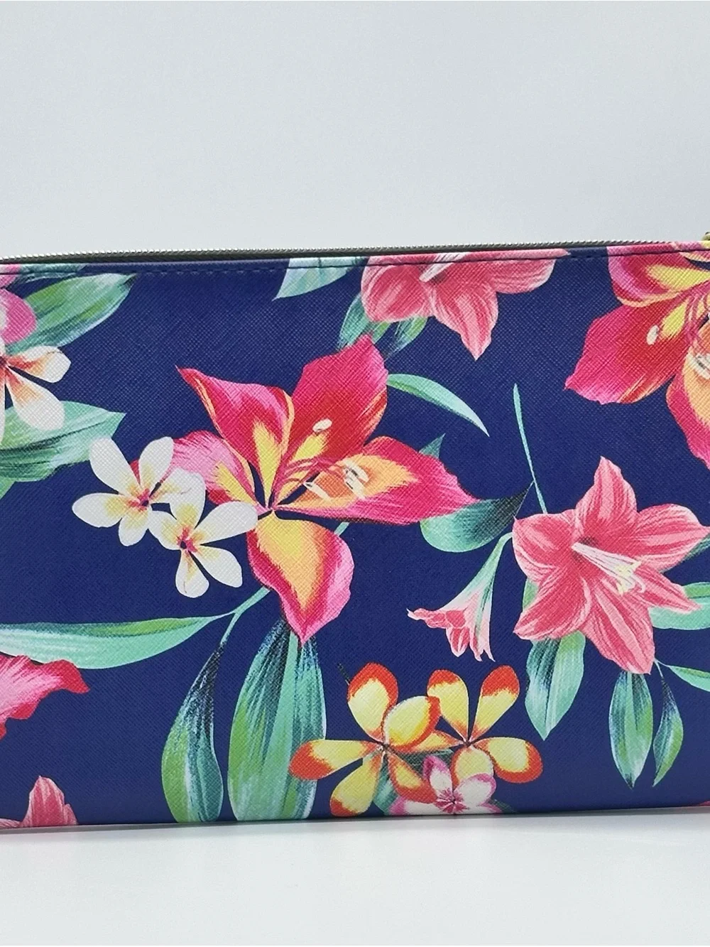 Victoria's Secret Tropical Floral Cosmetic Makeup Bag Clutch Pouch Navy Pink NWT